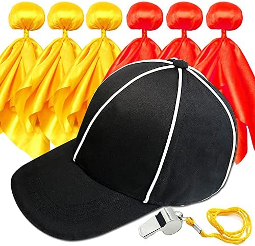 6 Pieces Flag Football Set Tossing Flags Sports Fan Set Penalty Flag Party Accessory (3 Yellow and 3 Red),Official Referee Hat and Stainless Steel Whistle with Lanyard,Umpire Hat,Referee cap set post thumbnail image