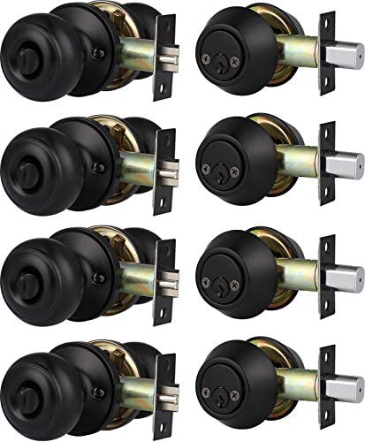 Home Improvement Direct 4 Pack Round Ball Style Keyed Entry Door Knobs and Double Cylinder Deadbolt, Door Locks with Deadbolts, Matte Black Lock Set (Keyed Alike) post thumbnail image