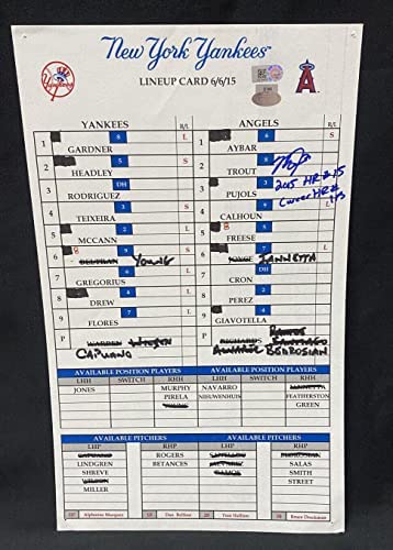 Mike Trout Game Used Signed Angels Yankees Lineup Card 6/6/15 MLB Holo Steiner – MLB Game Used Lineup Cards post thumbnail image