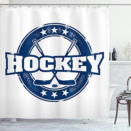 Ambesonne Hockey Shower Curtain, Weathered Looking Vintage Stamp Composition Text Sticks and Stars in Circle, Cloth Fabric Bathroom Decor Set with Hooks, 69″ W x 70″ L, Navy Blue White post thumbnail image