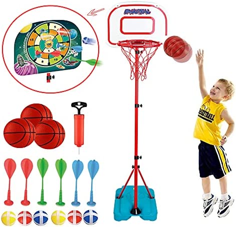 Kids Basketball Hoop Stand with Dart Board – Portable Indoor Outdoor Mini Hoop Basketball Goal Adjustable Height 3.2ft-6.2ft, for Toddlers Boys Girls post thumbnail image