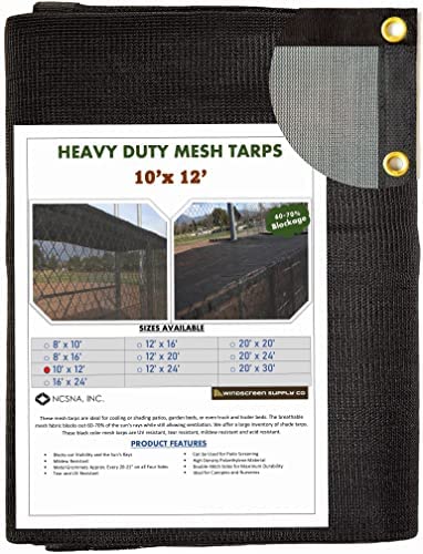 Windscreensupplyco 60-70% 10 FT X 12 FT Mesh Tarp/Shade Cloth 9-Needle Knitted Heavy Duty Black with Grommets for Green House, Garden, pergola, Pools, Dump Truck post thumbnail image