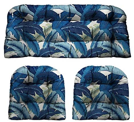 RSH Décor Indoor / Outdoor Decorative 3 Piece Love Seat / Settee & 2 Chair Wicker Cushion Set (Standard ~ 2-19”x19” & 41”x19”, Swaying Palm Blue Escape) post thumbnail image