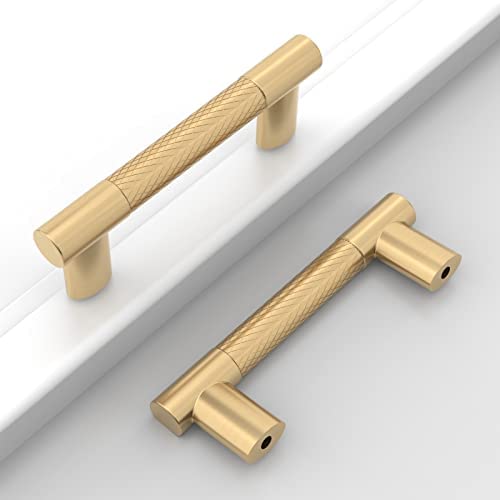 Coinkoly 10 Pack 3 Inch(76mm) Hole Center Kitchen Cabinet Handles Gold Cabinet Pulls Brush Brass Knurled Kitchen Drawer Pulls Finish 4″ Hardware Dresser Handles Bathroom Cabinets Handles post thumbnail image