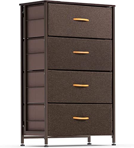 WAYTRIM Dresser Storage Tower, 4 Fabric Organizer Drawers, Wide Chest of Drawers for Closet Boys & Girls Bedroom, Bedside Furniture, Steel Frame, Wood Top, Fabric Bins, Easy installation (Coffee) post thumbnail image