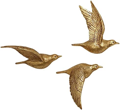 Deco 79 Resin Bird Metallic 3D Sculpted Floating Wall Decor, Set of 3 10″,10″,10″H, Gold post thumbnail image