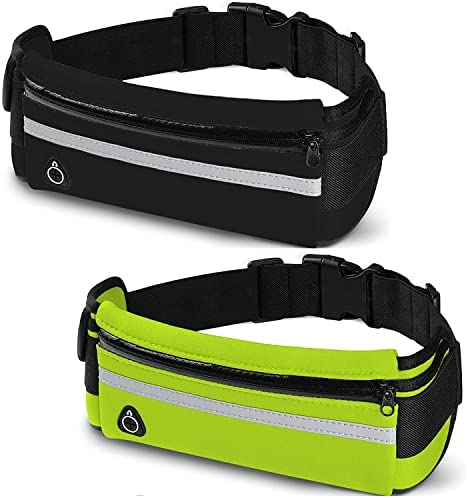 Running Belt Fanny Pack,2 Pack Waist Pack Bag with Water Bottles Adjustable for Hiking Fitness Cycling Workout Gym,Reflective Runners Belt Pocket Phone Holder Sports with Headphone Port (Black&Green) post thumbnail image