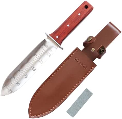 DEALSCO 7″ Japanese Hori Hori Gardening Knife for Weeding, Digging, and Cutting with Cross Guard, Heavy Duty Sheath and Sharpening Stone post thumbnail image