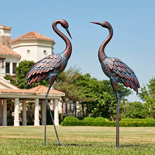 Kircust Garden Crane Statues Patina Heron Decoy, Standing Metal Crane Sculptures Bird Yard Art for Outdoor Decor, Set of 2 post thumbnail image