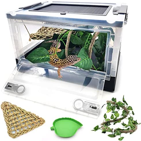 Hamiledyi Foldable Reptile Terrariums Kit, Gecko Tank Starter Kits Mini Transparent Habitat Cages for Lizard, Iguana, Snake, Bearded Dragon, Tortoise, Chameleon 15.6″ x 11.6″ x 9.4″ Black post thumbnail image