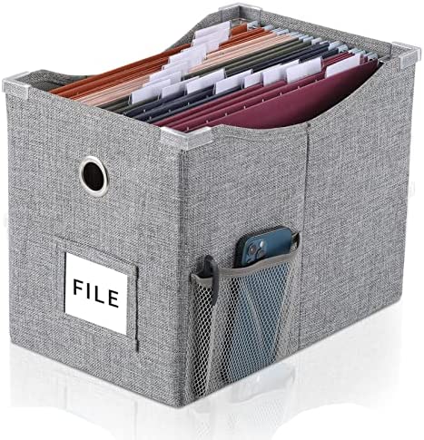 Shouldin Linen File Boxes 1-Pack with Metal Sliding Rail For Letter Size File Storage Box with Extra Pocket Storage Collapsible Hanging File Organizer Storage Filing Box File Organizer Bin (1, GREY) post thumbnail image