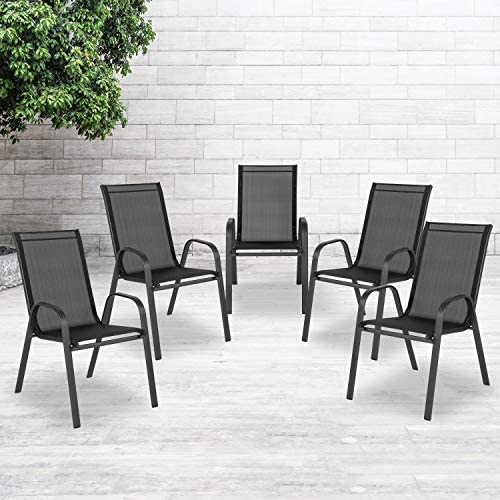 Flash Furniture 5 Pack Brazos Series Black Outdoor Stack Chair with Flex Comfort Material and Metal Frame post thumbnail image