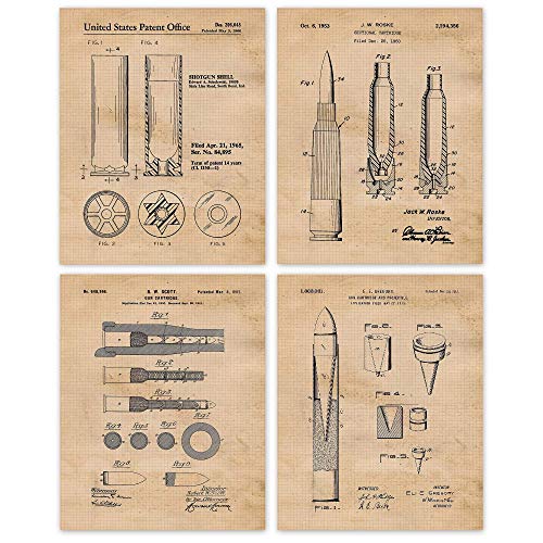 Vintage Firearm Gun Cartridge Bullet Patent Prints, 4 (8×10) Unframed Photos, Wall Art Decor Gifts Under 20 for Home Office Man Cave Garage College Student Teacher NRA Western Cowboys Movies Fan post thumbnail image