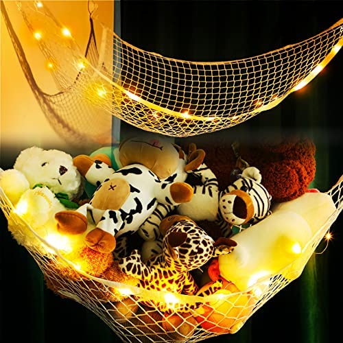 Shappy 2 Pack Stuffed Animal Toy Hammock with LED Light Large Organizer Display Holder Net Boho Corner Hanging Storage 13 Feet String and Hooks for Nursery Bedroom Kids Room Decor post thumbnail image