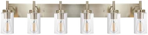 VINLUZ Bathroom Vanity Light Fixture Brushed Nickel with Clear Glass 6-Light Modern Wall Lighting Industrial Indoor Sconces Wall Mounted Lamp for Bedroom Kitchen (Patent No.: US D958,438 S) post thumbnail image