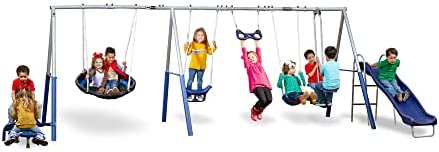 XDP Recreation Fun All Mighty Metal A-Frame Kids Swing Set with 10 Child Capacity Outdoor Backyard Home Playground with Slide and 5 Swing Types, post thumbnail image