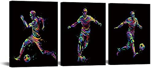 VANSEEING 3 Piece Sports Canvas Wall Art for Boys Room Soccer Ball Particle Silhouette Poster Giclee Print Football Pictures Painting Framed Ready to Hang Boys Kids Room Gym Decor 12x16inchx3pcs post thumbnail image