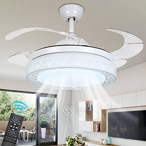 Panghuhu88 42″ Invisible Ceiling Fan Chandelier with Light,Modern Crystal Ceiling Fan Light Remote Control 4 Retractable ABS Blades for Bedroom Living Dining Room Decoration post thumbnail image