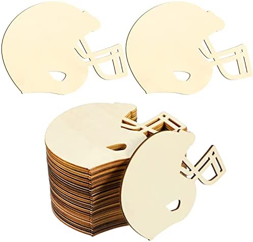 Helmet Unfinished Wood Football Hockey Helmet Shaped Wood Slices Helmet Wooden Ornaments for Crafts Painting Door Sign Wedding Home Decoration (32 Piece) post thumbnail image