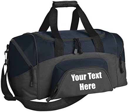 Personalized Monogrammed Small Gym Duffel Bag with Custom Text | Sports Bag with Customizable Embroidered Monogram Design (Navy/Dark Charcoal) post thumbnail image