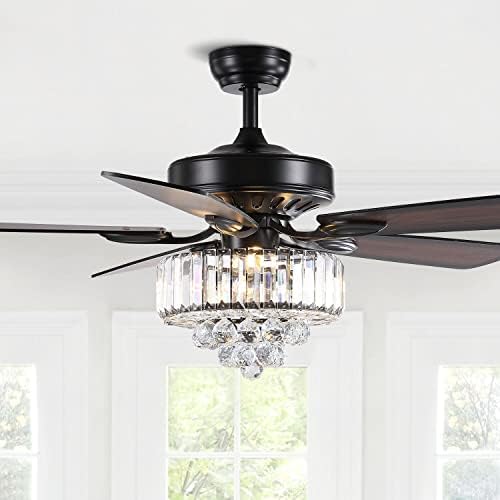 Moooni 52″ Luxury Crystal Ceiling Fan with Light Modern Fan with 3 Light and 5 Reversible Wood Blades Fan with Chandelier for Bedroom Dining Room Living Room Black post thumbnail image