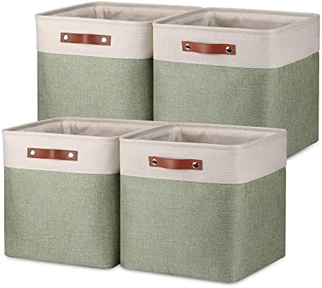 Temary Cube Storage Baskets for Shelves 4pack Fabric Storage Basket for Organizing Toys, Clothes, 13 Inch Storage Cubes with Leather Handles, Closet Baskets Nursery Home (White&Green) post thumbnail image