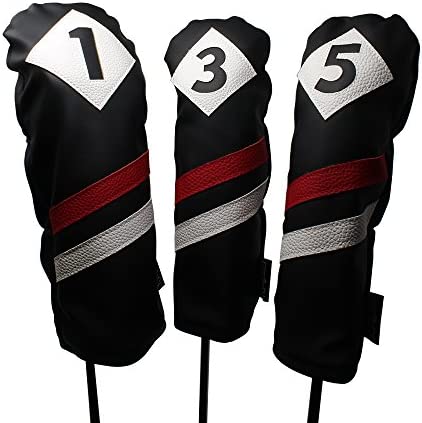 Majek Retro Golf Headcovers Black Red and White Vintage Leather Style 1 3 5 Driver and Fairway Head Covers Fits 460cc Drivers Classic Look post thumbnail image