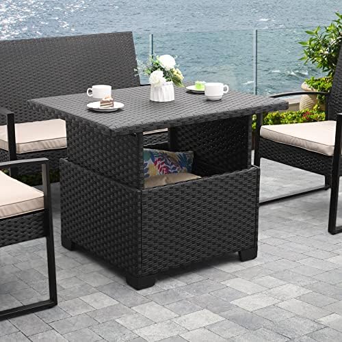 Patio Rattan Coffee Table with Hidden Storage, Wicker Liftable Dinning Table, Versatile Piece of Outdoor Furniture, Black post thumbnail image