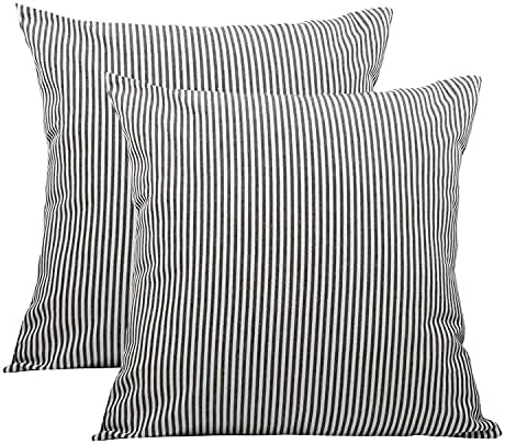 Throw Pillow Covers 24×24 – Decorative Pillows for Couch Set of 2 Rustic Linen Striped Cushion Cover Soft Large Pillowcase for Bedding Decor, Sofa, Outdoor Farmhouse Home Black and White post thumbnail image