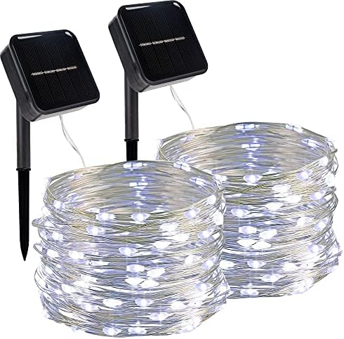 Twinkle Star 2 Pack Outdoor Solar String Lights, 39.4 FT 120 LED Solar Powered Christmas Decorative Fairy Lights with 8 Modes, Waterproof Light for Xmas Trees Patio Yard Wedding Party, White post thumbnail image