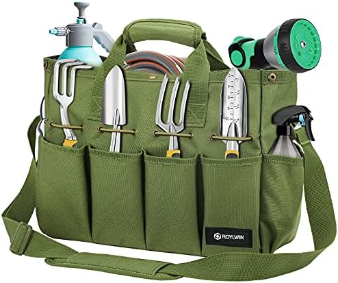 Roylvan Garden Tool Bag, Gardening Tote Bag with Multi-pockets, Long Adjustable Strap Electrician Tool Bags for Men Women, Wear-Resistant Multi-Purpose Tool Bag Organizer, 14-Inch, Dark Green post thumbnail image