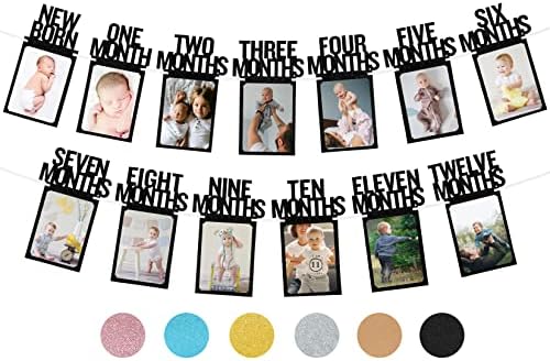 PartyHooman 1st Birthday Photo Banner for Baby from Newborn to 12 Months, First Birthday Decorations Girl Monthly Milestones Garland | First Birthday Photo Banner Pre-strung with Frame (Black) post thumbnail image