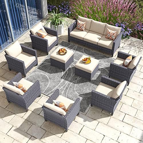 HOOOWOOO Patio Outdoor Conversation Set 9 Pieces Outside Patio Furniture Set Wicker Rattan Patio Seating Set Weather Resistant Patio Chairs Set,Beige post thumbnail image