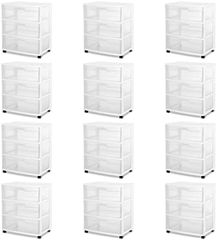 Sterilite at Home Plastic 3 Drawer Wide Storage Cart Container with Removeable Casters for Bathroom, Bedroom, and Dorm Organization (12 Pack) post thumbnail image