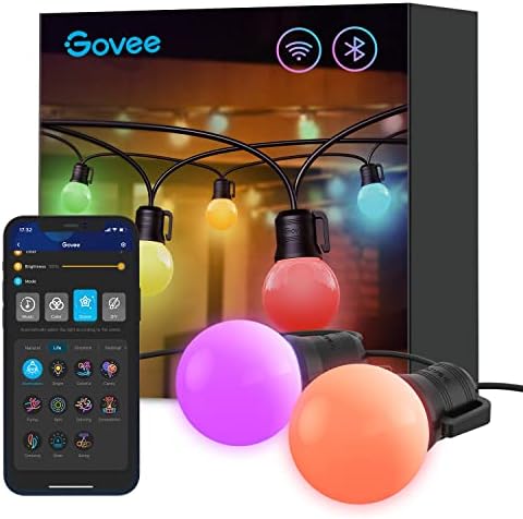 Govee Outdoor String Lights, 50ft G40 RGBIC Warm White String Lights with 25 Dimmable LED Bulbs, IP65 Waterproof Outdoor Lights with App Control for Balcony, Garden, Patio, Party post thumbnail image