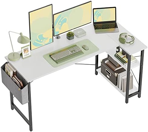 CubiCubi 55 Inch Small L Shaped Computer Desk with Storage Shelves Home Office Corner Desk Study Writing Table, White post thumbnail image