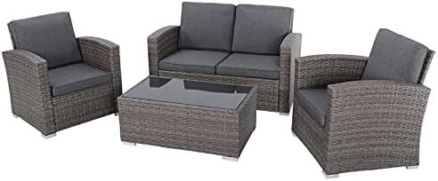 JOIVI Patio Furniture Set, All-Weather Outdoor Patio Conversation Set, 4 Piece PE Rattan Wicker Small Sectional Patio Sofa Set with Tempered Glass Coffee Table, Dark Gray post thumbnail image