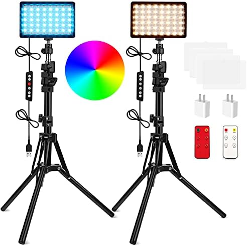 QEUOOIY 2 Packs RGB LED Video Light with Adjustable Tripod Stand/White Filters, Dimmable 2500-6500K USB Video Conference Lighting Kit for YouTube Photography/Game Zoom Live, Streaming,TikTok, 1.6M post thumbnail image