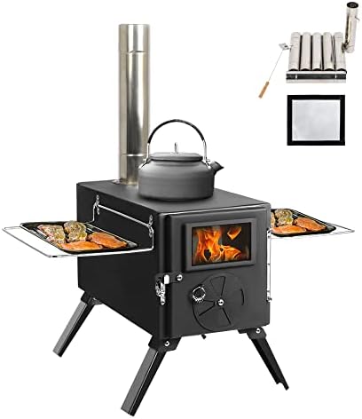 DOALBUN Outdoor Portable Wood Burning Stove , Heating Burner Stove for Tent,Camping, Ice-fishing, Cookout, Hiking, Travel, Includes Pipe Tent Stove+Tent Stove Jack post thumbnail image