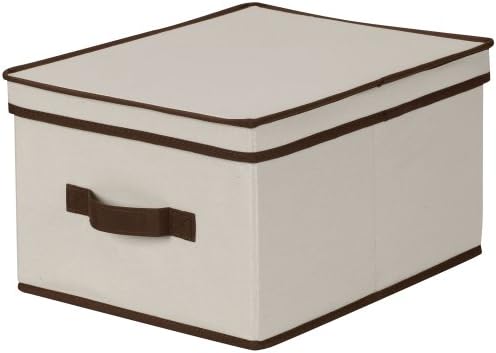 Household Essentials 513 Storage Box with Lid and Handle – Natural Beige Canvas with Brown Trim – Large post thumbnail image