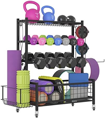 Dumbbell Rack Stand, Weight Storage Organizer, Home Gym Storage Rack for Dumbbells Foam Roller Kettlebells Yoga Mat Resistance Bands, Workout Equipment Storage with Wheels and Hooks post thumbnail image