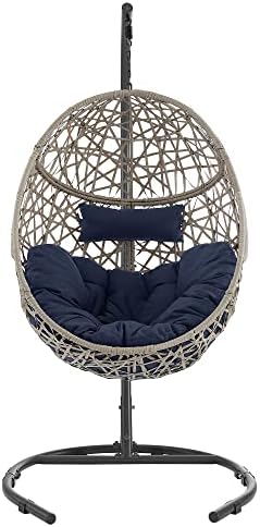 Ulax Furniture Egg Chair, Hanging Swing Chair with Stand, Outdoor Patio Wicker Tear Drop Hammock Chair with Cushion (Navy) post thumbnail image