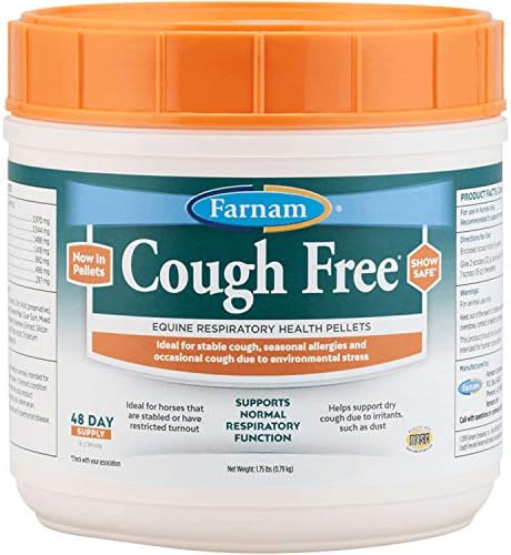 Farnam Cough Free Horse Cough Supplement Pellets, Provides Respiratory Support for Horses W/Seasonal Allergies or Stable Cough, 1.75 lb, 48 Day Supply post thumbnail image