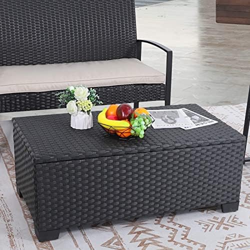 Patio Coffee Table with Storage Wicker Outdoor Coffee Table and All-Weather Rattan Side Table with Waterproof Cover, Black post thumbnail image