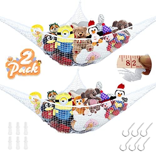 BESTBEL 82 IN Large Stuffed Animal Net Strong Toy Hammock for Stuffed Animals Organizer Storage Jumbo Toy Net Hammock with Hooks Sturdy Plushie Hammock for Hanging Toy Storage 2 Pack post thumbnail image