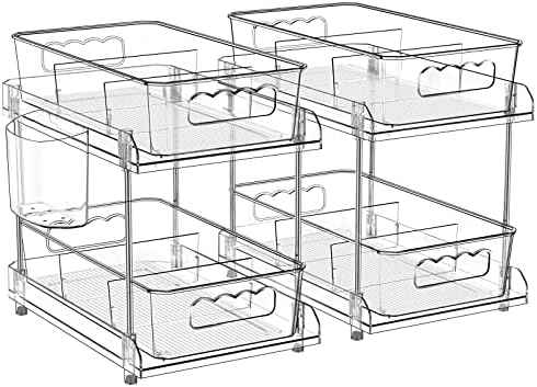 2 Tier Clear Organizer with Dividers, Pantry Organization Multi Purpose Slide-Out Bathroom, Kitchen Medicine Cabniet Bins, Under Sink Organizers and Storage, 2 Pack post thumbnail image