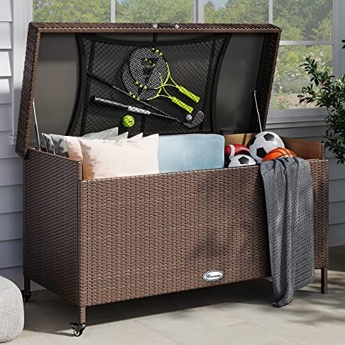 YITAHOME 200 Gallon Large Wicker Deck Box w/Storage Net, Rattan XL Outdoor Storage Box Patio Cushion Storage, Waterproof Storage Box for Patio Furniture, Garden Tools, Pool Sports Equipment (Brown) post thumbnail image