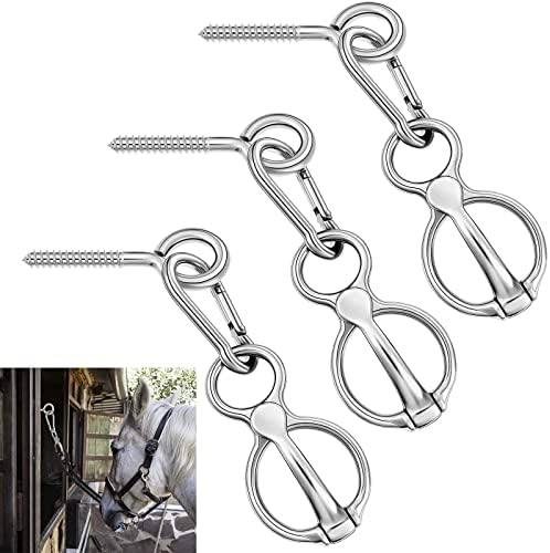 Nuenen Horse Tie Ring Stainless Steel Horse Tack and Supplies Safety Horse Accessories with Eye Bolts and Snaps Saddle Horse Training Equipment for Pulling Back, Silver post thumbnail image