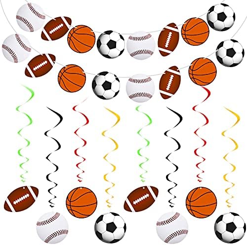 18 Pieces Sports Party Decorations Sports Themed Birthday Party Supplies 2 Pieces Sports Theme Banner and 16 Pieces Hanging Swirl Sports Bunting Basketball Football Soccer Baseball Paper Garland post thumbnail image