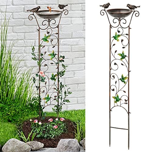 LEWIS&WAYNE Garden Trellis Bird Bath Outdoor, 40 Inch Antique Iron Garden Plant Trellis Decorative with Hummingbirds and Detachable Drinking Basin Bowl, Free Standing BirdBath Birdfeeder Station post thumbnail image